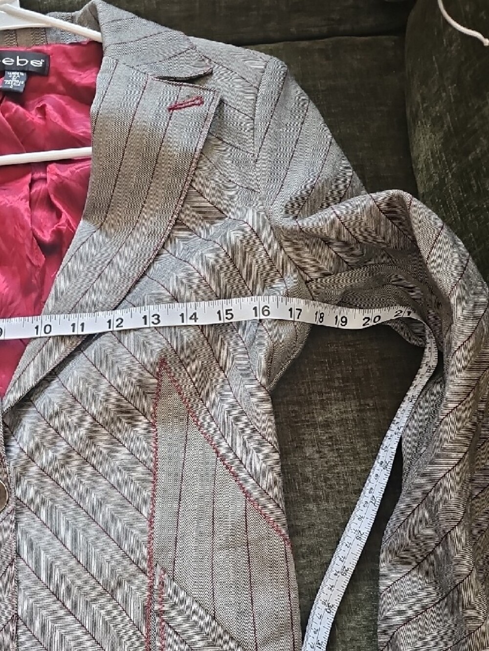 bebe Gray Pinstripe Two-Piece Suit with Burgundy Lining - Picture 6 of 13